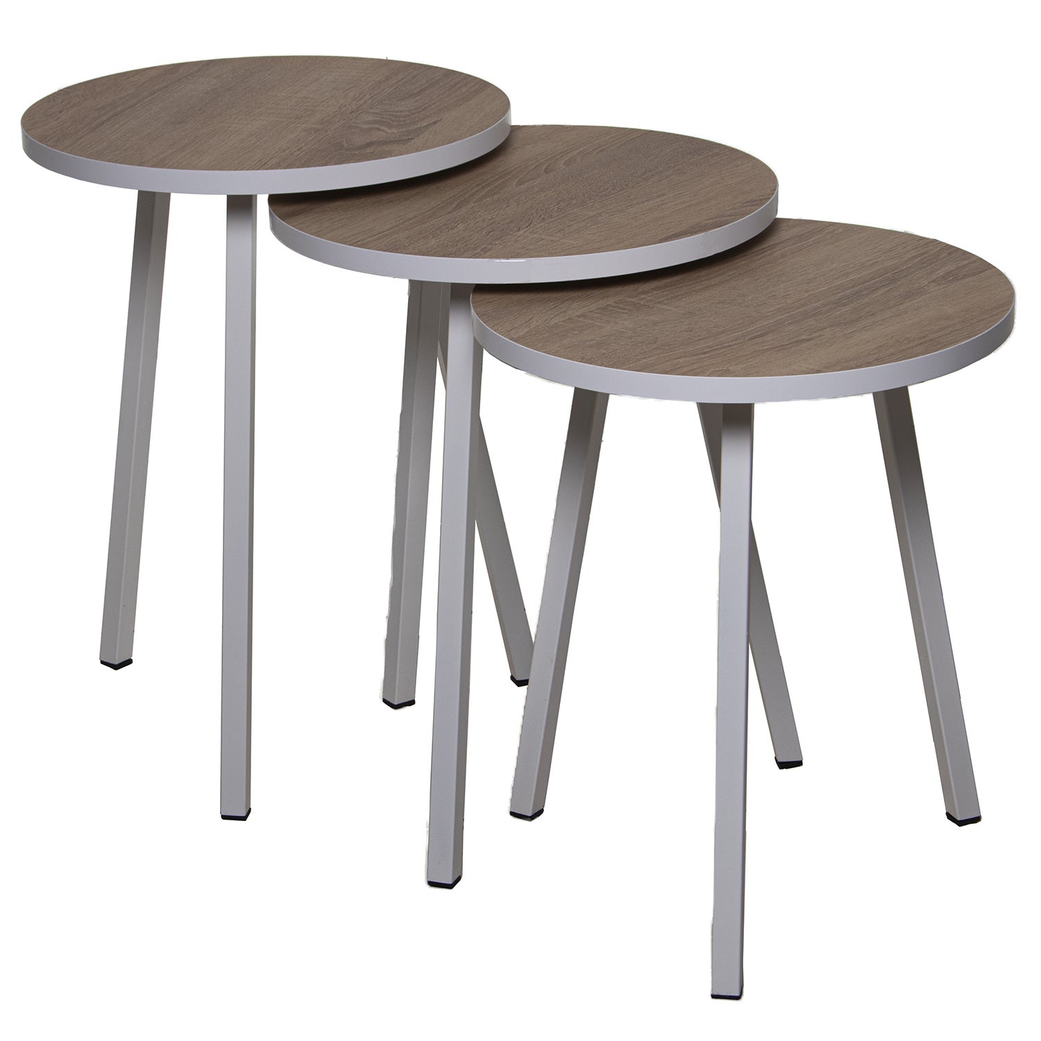 Set 3 mesas aux. madera patas metal blanco