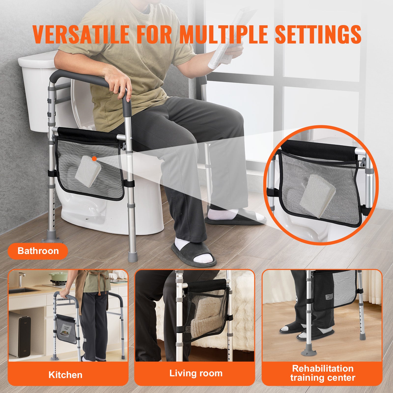 Barre de sécurité pour toilettes,SucceBuy siège pliable 300 lb,poignées antidérapantes,rampes polyvalentes,tube en alliage d'aluminium - 7