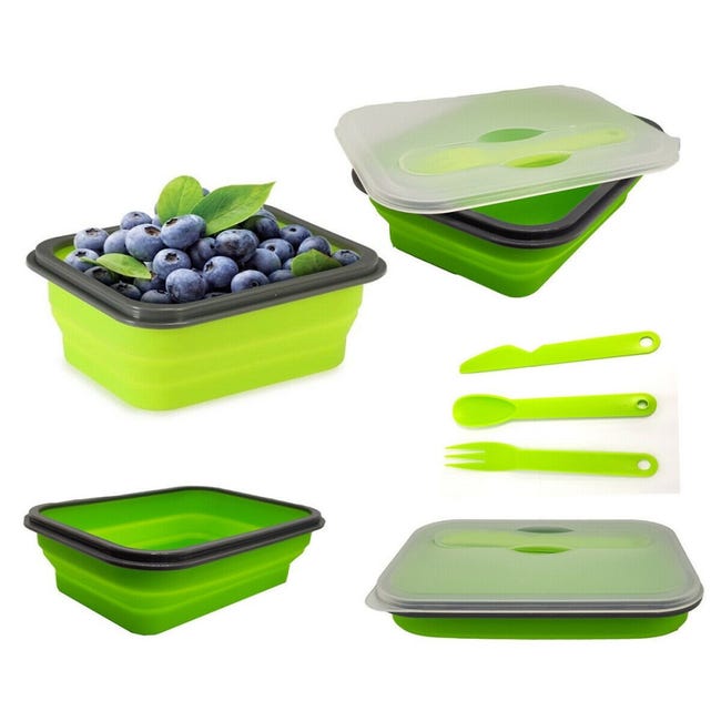 Fdit Contenitore Pieghevole In Silicone 800 Ml Per Alimenti - Verde, Adatto A Microonde E Lavastoviglie