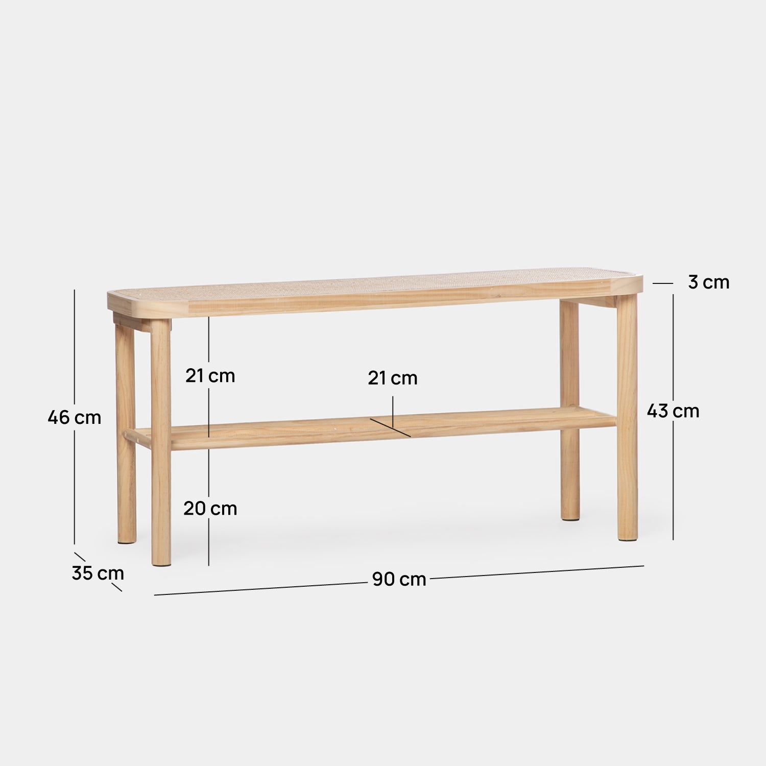 Banc en bois de pin et rotin naturel Loan - 3