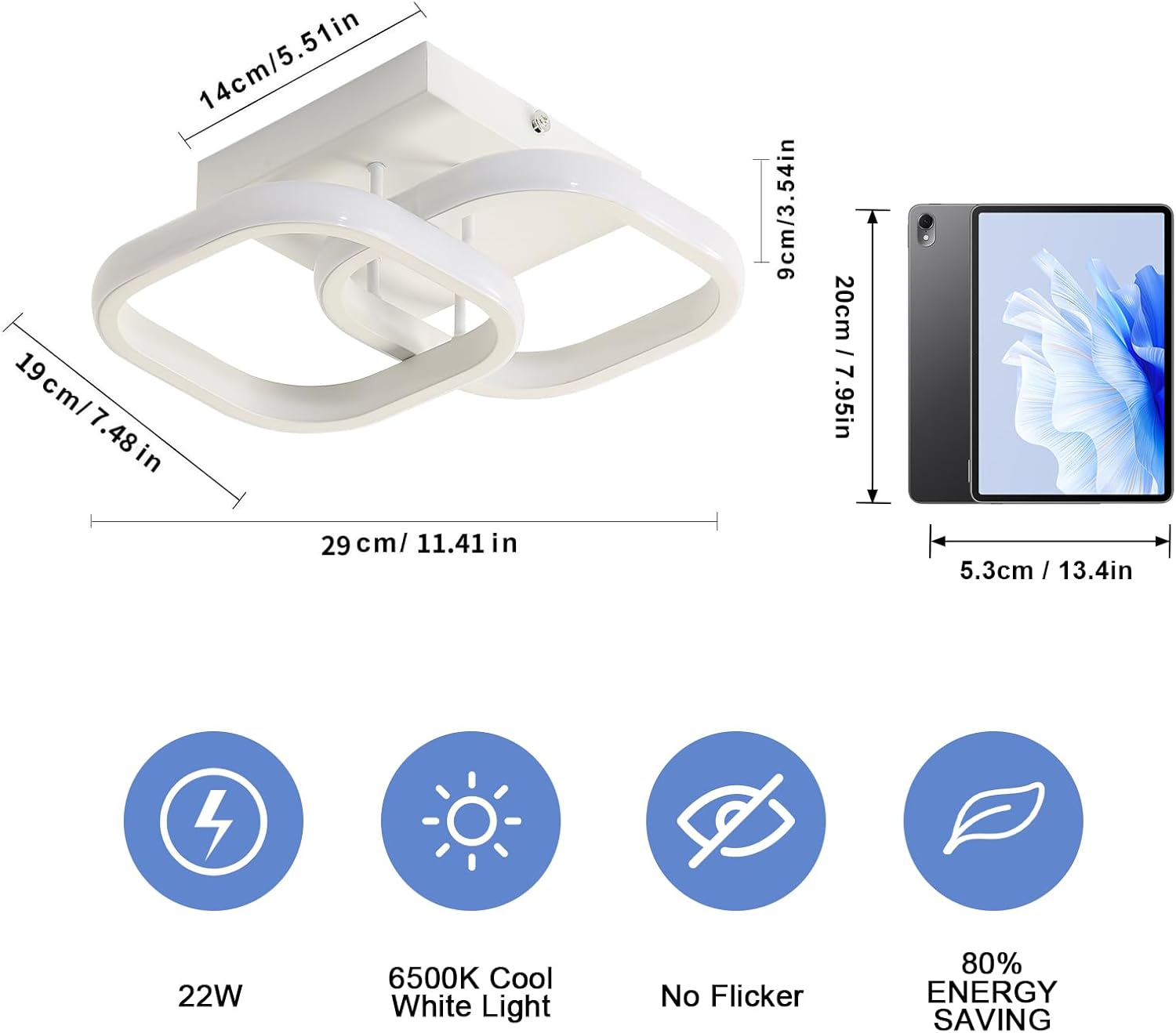 Plafonnier LED pour chambre à coucher, 22 W, 2&nbsp;550 lm, design moderne en acrylique, un couloir ou une cuisine, blanc froid 6&nbsp;500 K, diamètre 29 cm. - 2