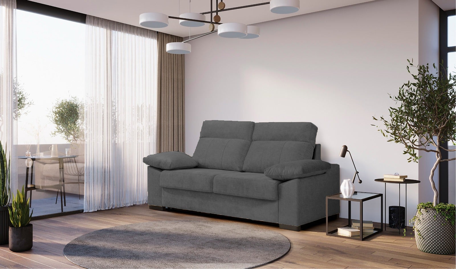 Sofa cama 3 plazas con colchón 140x190 | sistema apertura italiana | color tapizado gris oscuro