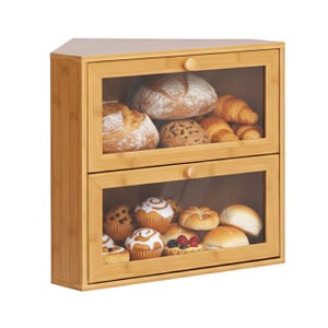 Briebe BB1162 Boîte à Pain En Bois De Bambou Couvercle Coulissant Bread Box Conserver Painen Noir
