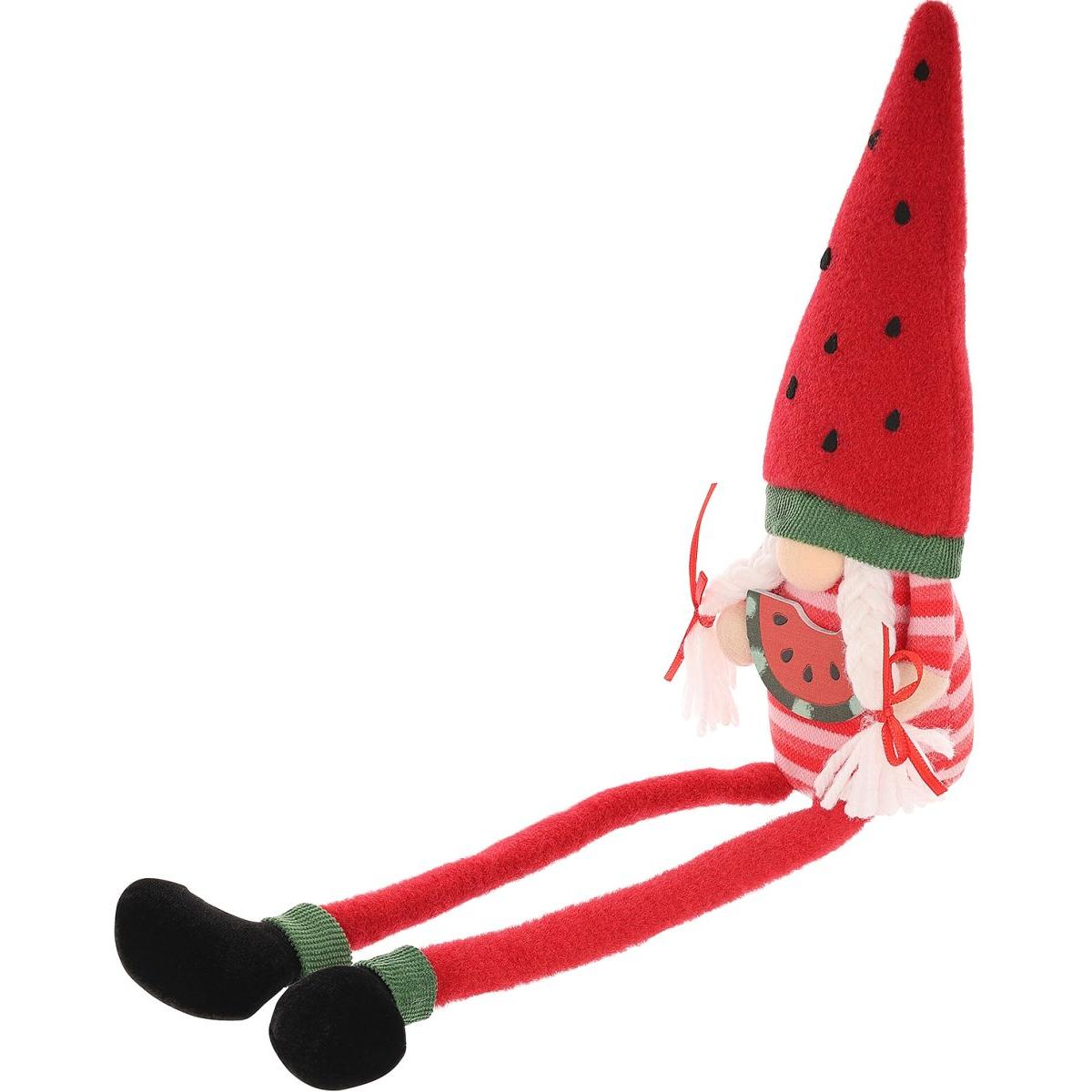 Skrzat dekoracja wiosenna, gnom siedzący Arbuz 24 cm plus 25 cm nóżki czerwono biały