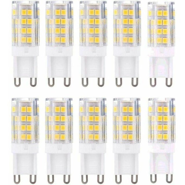 Lot de 10 ampoules LED G9, blanc chaud 3000 K 5 W équivalent à des ampoules halogènes 40 W 420 lumens non dimmables.