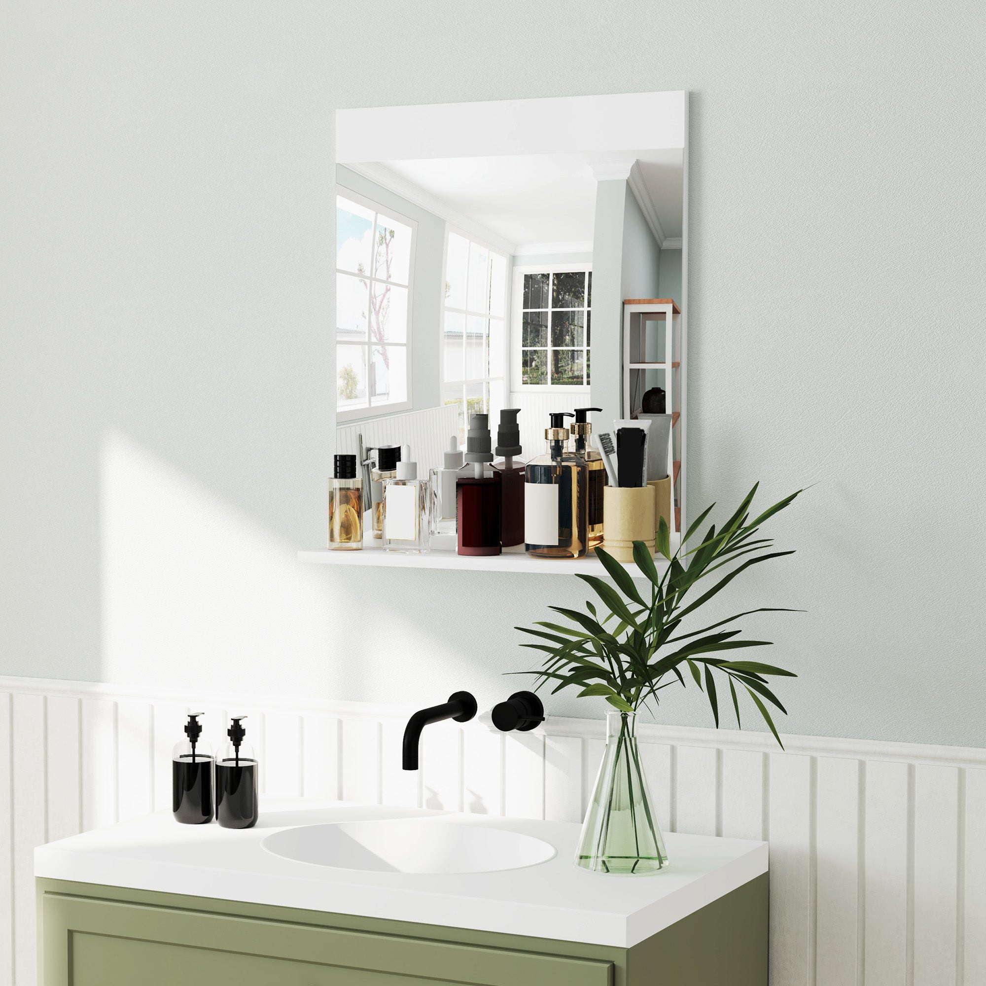 Miroir de salle de bain miroir mural avec étagère de rangement pour salon chambre 50 x 12 x 60 cm blanc - 2