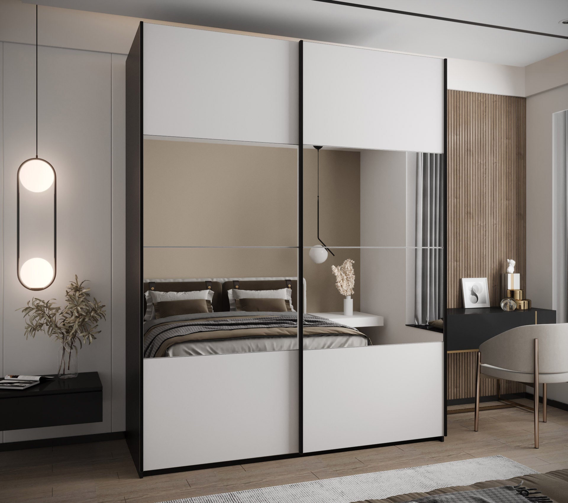Szafa przesuwna wysoka Lux 4 190 x 64 x 245,5 cm czarny + biały + u. czarny - Abiks Meble - 2