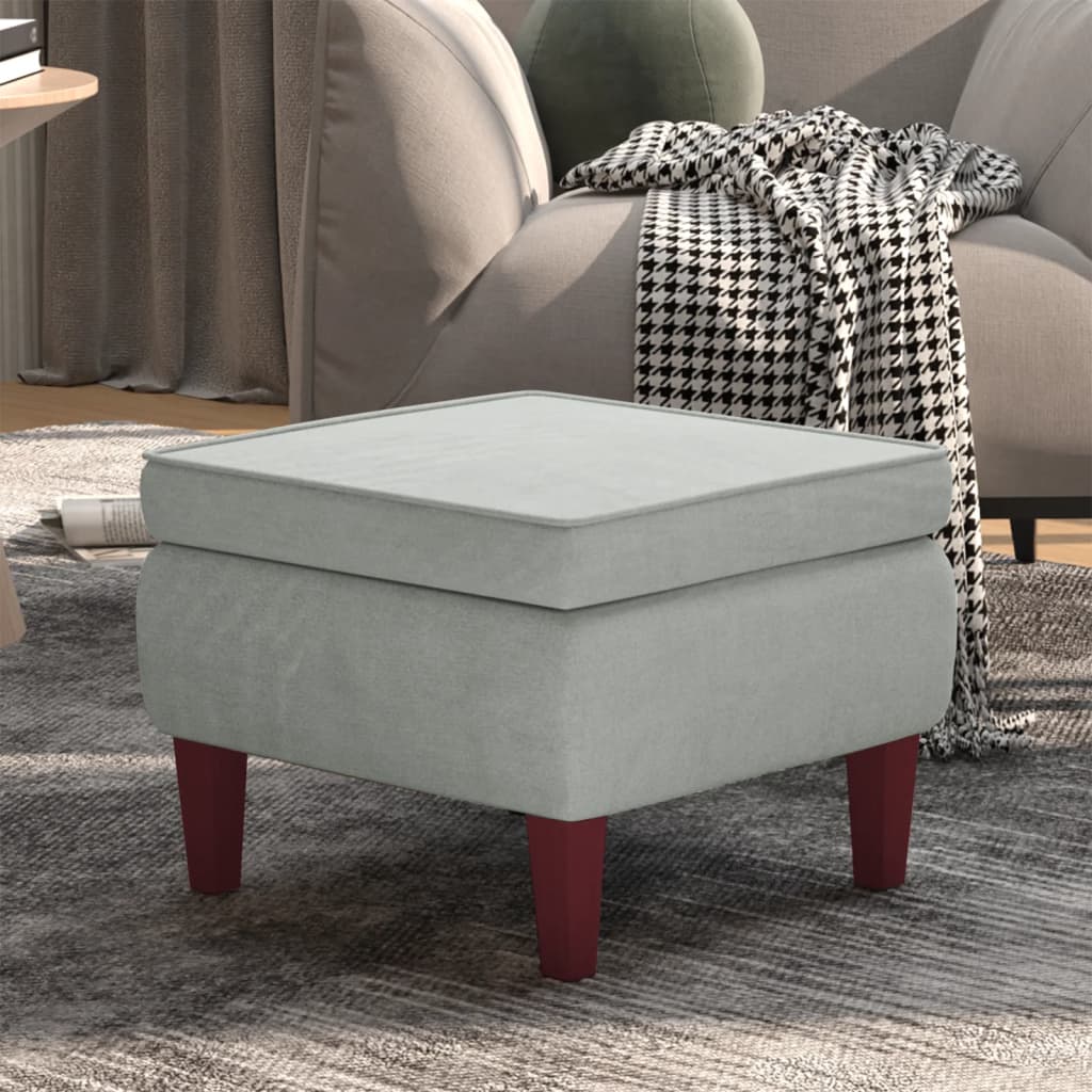 Sgabello Poggiapiedi Pouf con Gambe in Legno Grigio Chiaro in