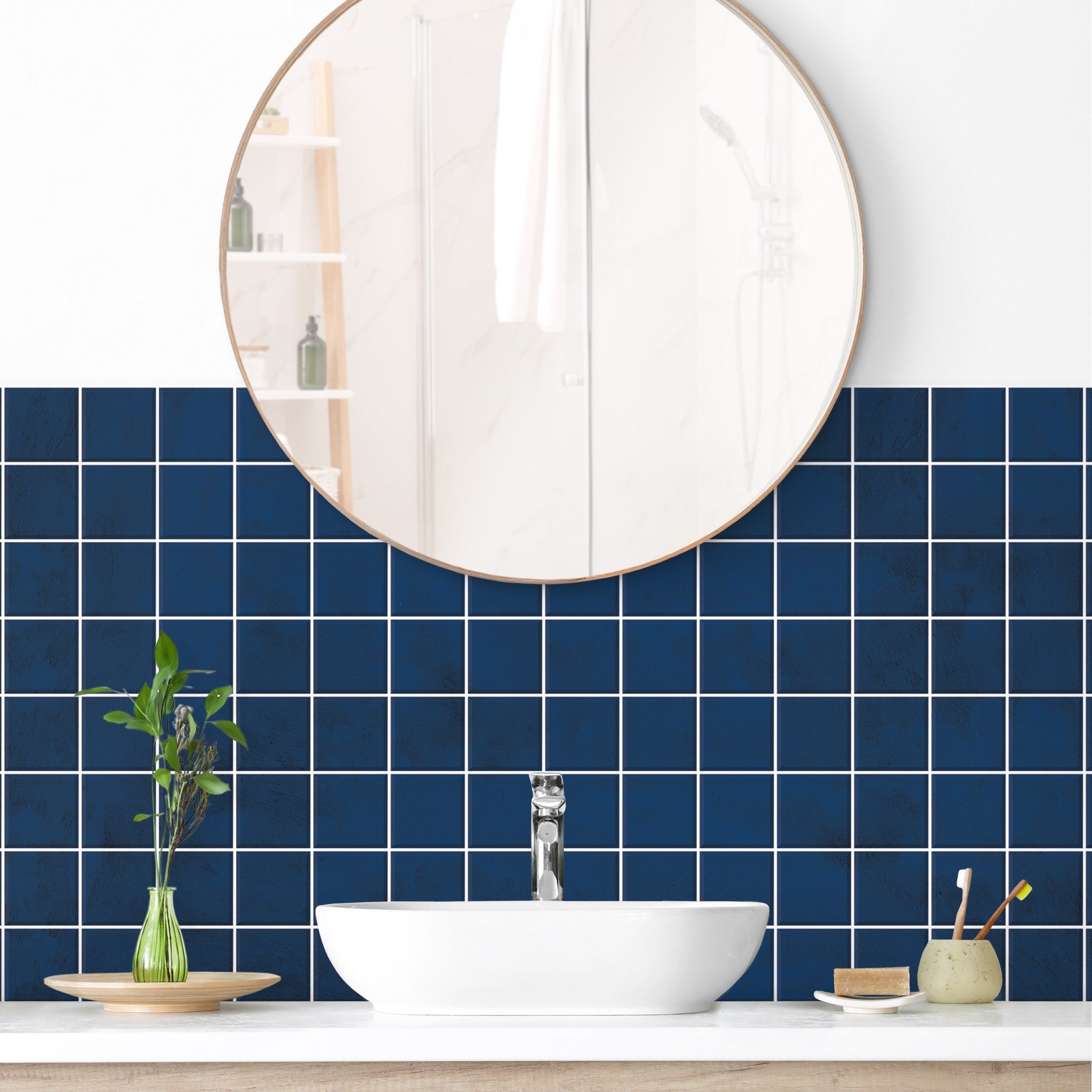 Panneau mural pour salle de bain - Carrelage mosaïque béton - Bleu 300 ...