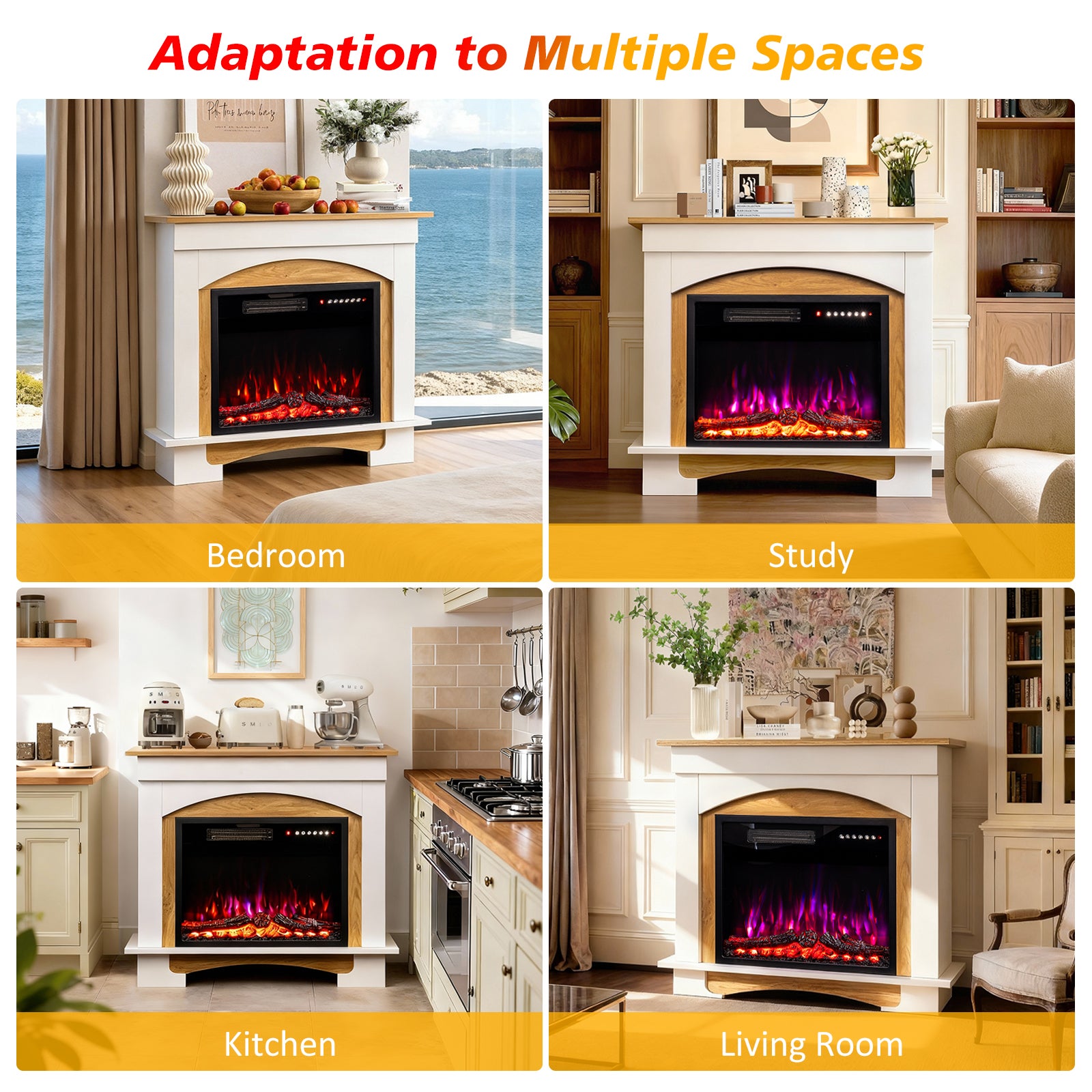 HOMAVO&nbsp;23''&nbsp;Cheminée&nbsp;Électrique, 1000/2000W, Flamme&nbsp;3D, Télécommande, Minuterie, Sécutité&nbsp;Surchauffe, Meuble Blanc inclus - 7