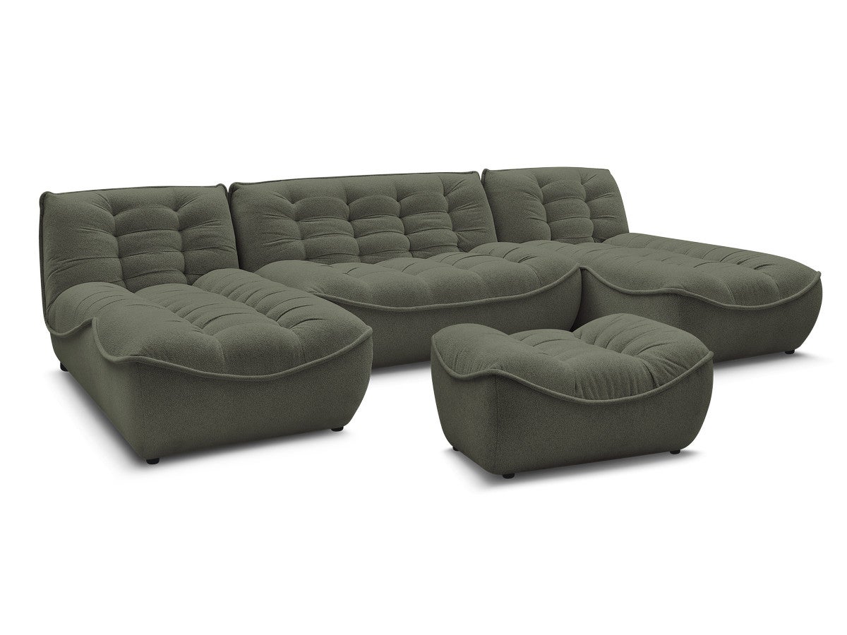 BOBOCHIC Canapé panoramique fixe modulable SERENA tissu chiné avec pouf Vert - 2