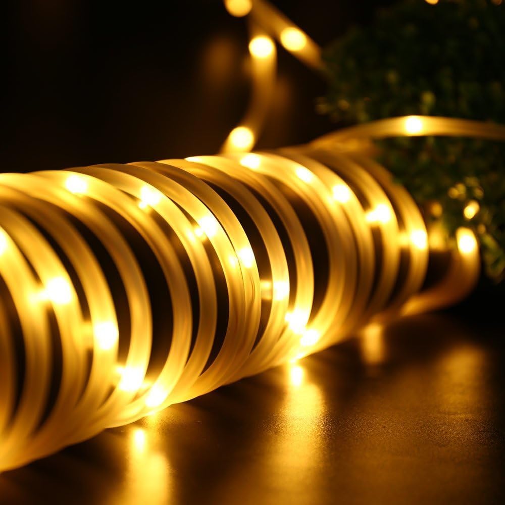Cordão de luzes solares tubulares LED de 10 m e 100 LEDs para casamento, festa e Natal (branco quente) - 2