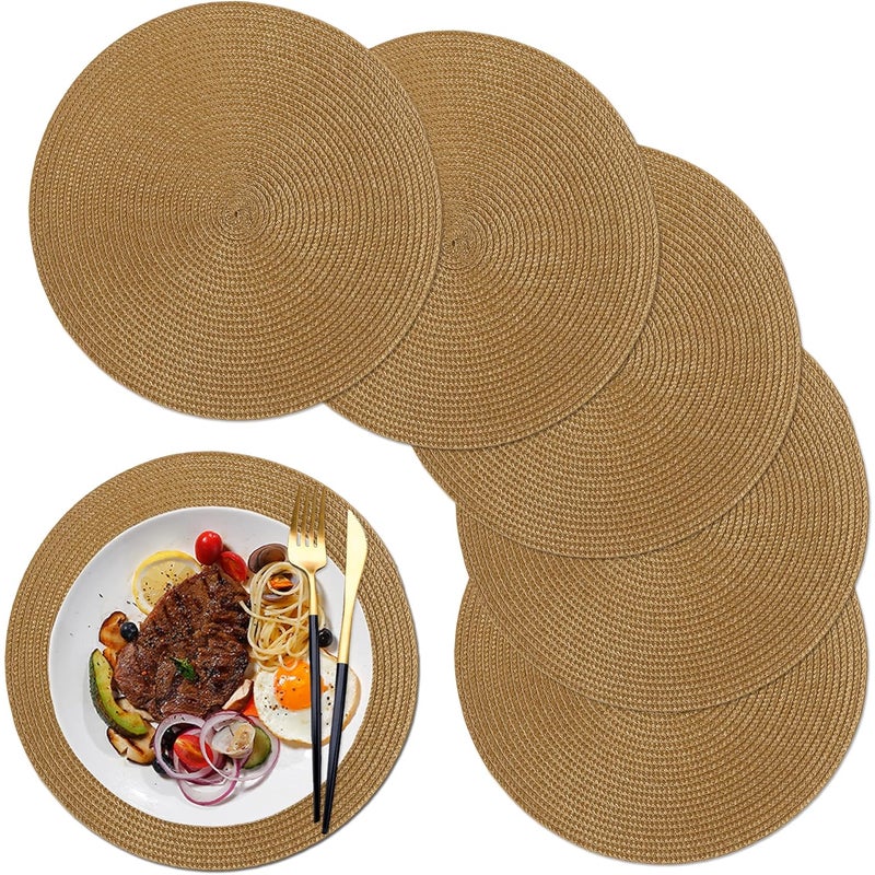Zestaw 6 okrągłych podkładek o średnicy 14,9 cala do kuchni, jadalni, na przyjęcie, wesele (złote)