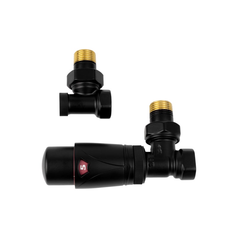 Zestaw zaworów kątowych z głowicą termostatyczną Valx czarny mat