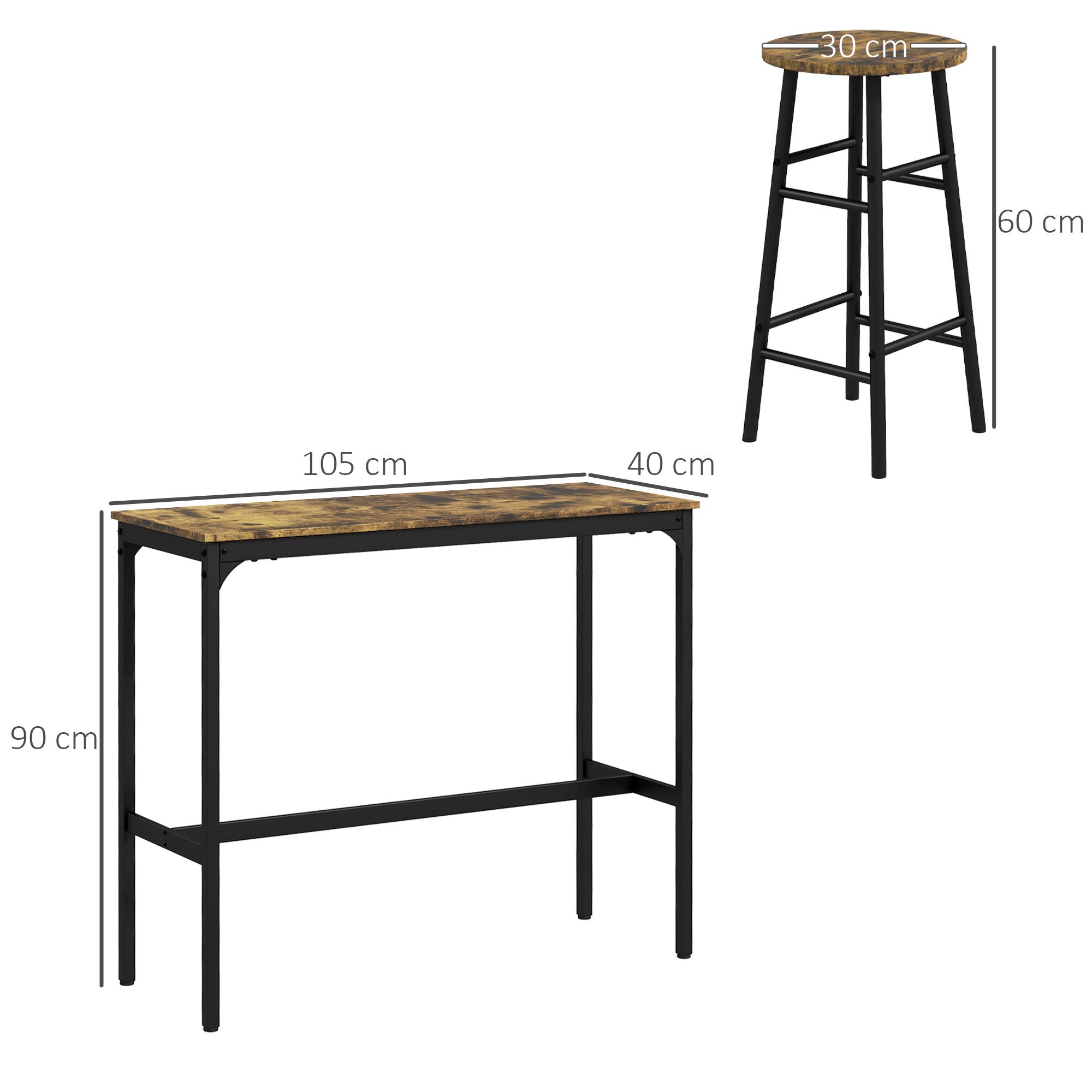 Cookie Table Design Table de bar, marron +, noir, 3 pièces, avec 2 chaises en design ...