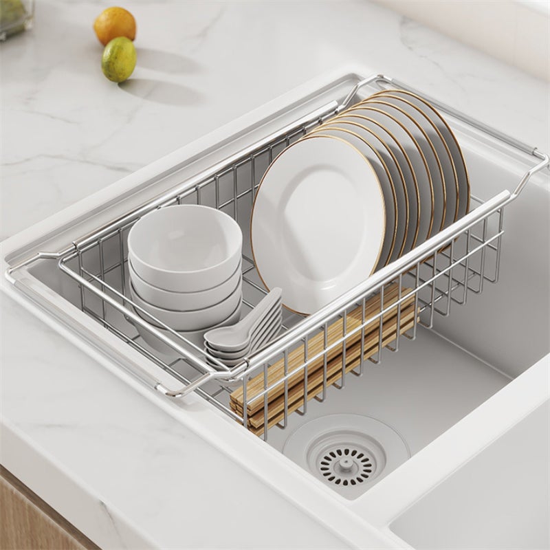 Półka do zlewu kuchennego, rozkładana, stal nierdzewna, 40×12×9 cm, ociekacz, uchwyt na naczynia i owoce/warzywa - 3