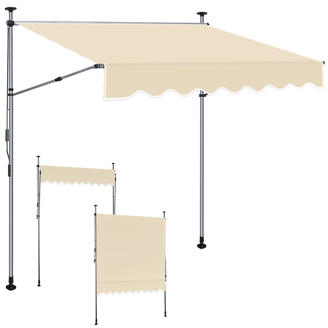 Markiza ręczna z korbką, 250x150cm Beżowa, Markiza balkonowa regulowana na wysokość, Ochrona UV50+ na balkon i taras