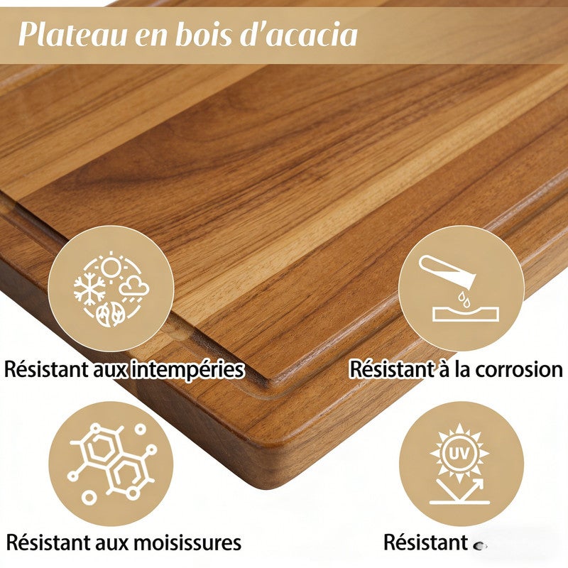 Conjunto Jardin Exterior 7 Personas,Sofa Exterior Terraza O Balcón,Outdoor Furniture, 1 Mesa+1 Sofá De 3 Plazas+2 Sillones+2 Taburetes,Tablero Acacia - 6