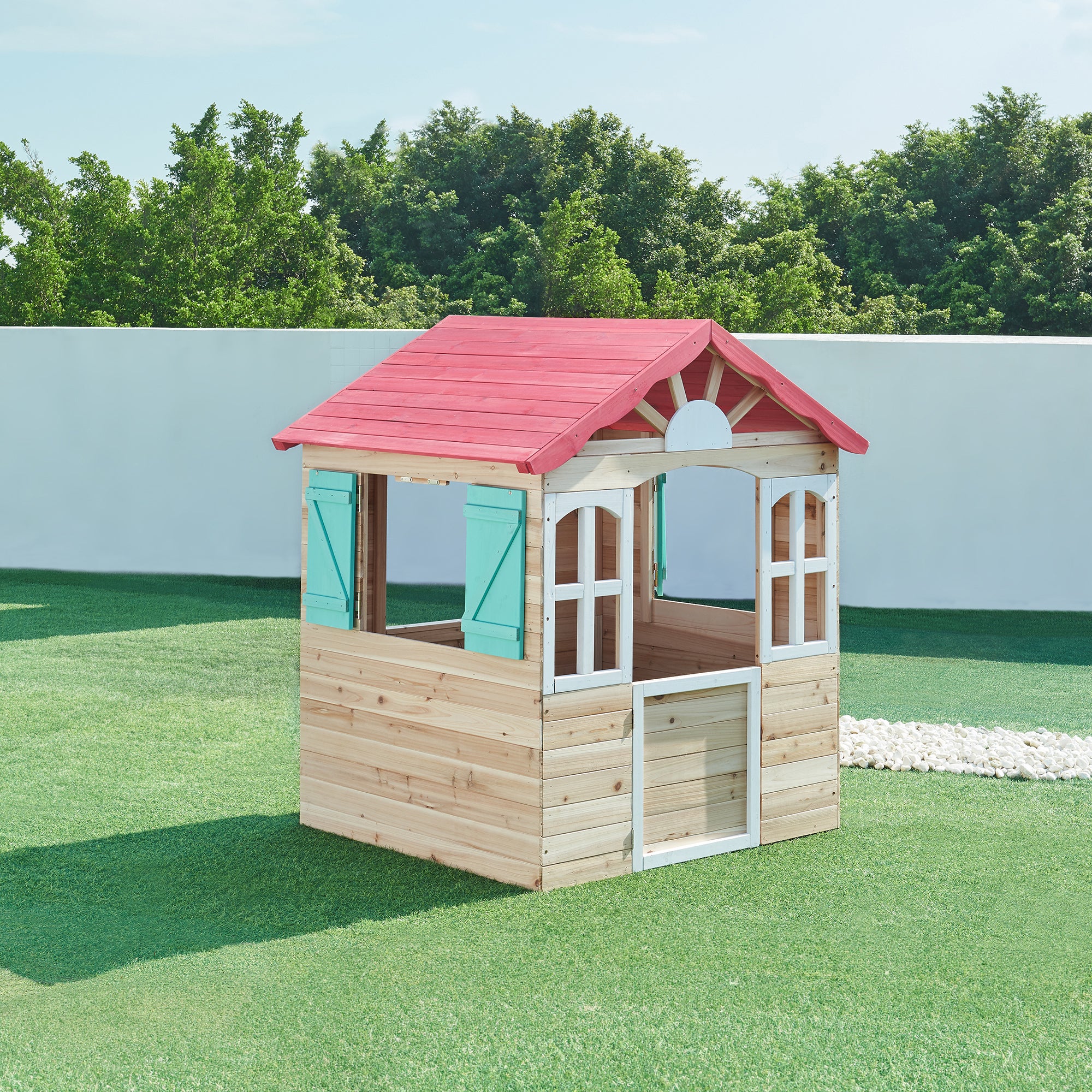 Cabane de jeu d'extérieur Lulä bois de pin 130 x 115 x 101 cm naturel rouge vert casa.pro - 2