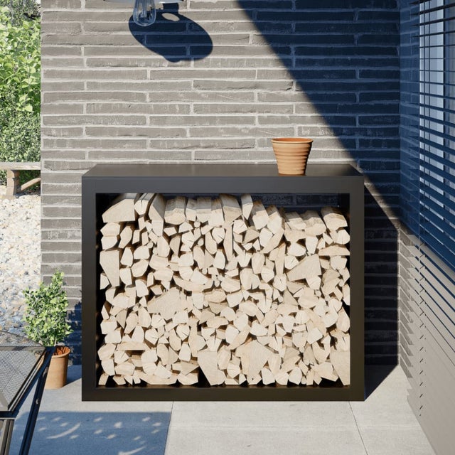 Portant de bois de chauffage en acier noir, pour le garage, 100 × 40 × 80 cm