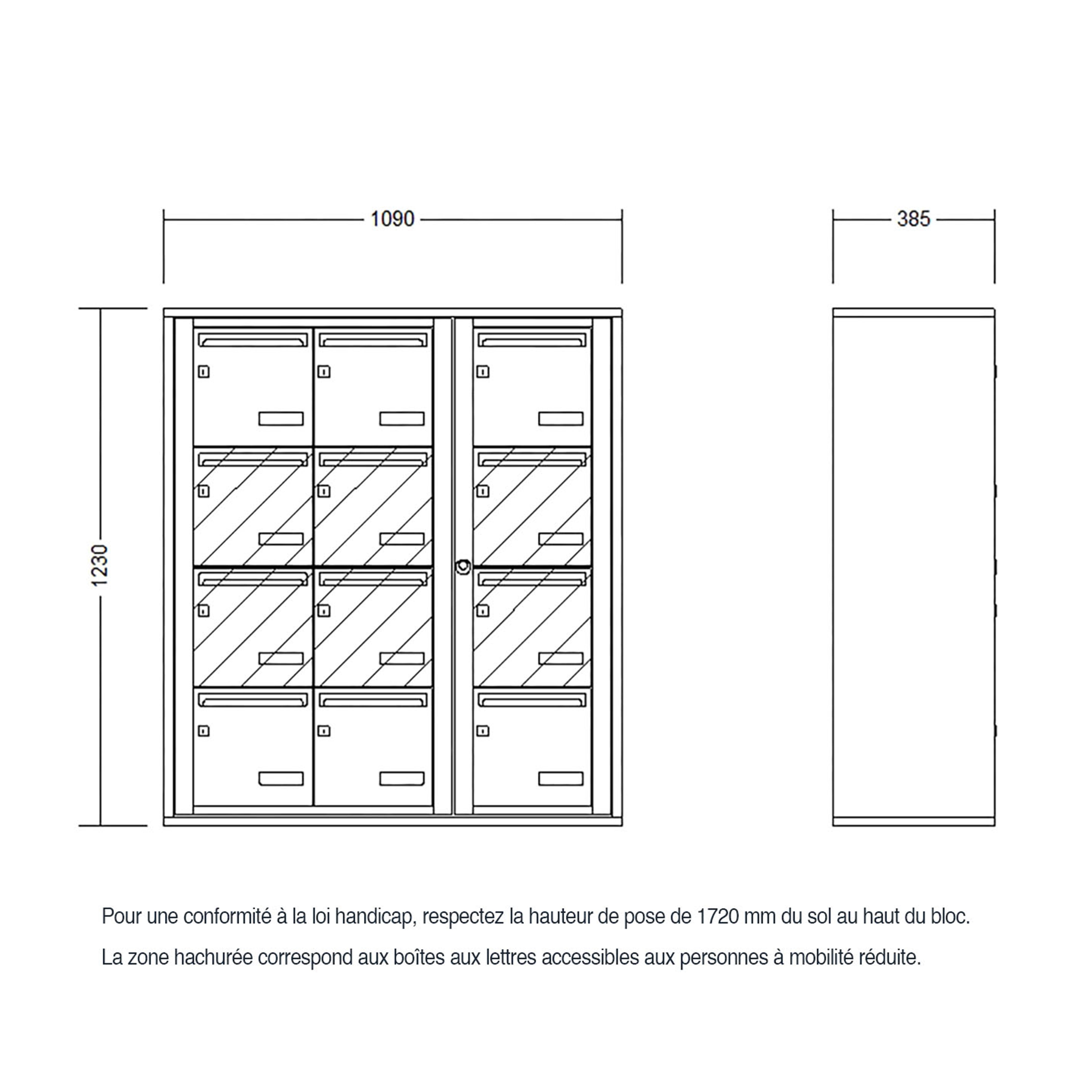 Bloc collectif leabox.com, 3x4, grade 3, simple face, Intérieur, fixation murale, Gris anthracite RAL 7016 finition brillante - 6