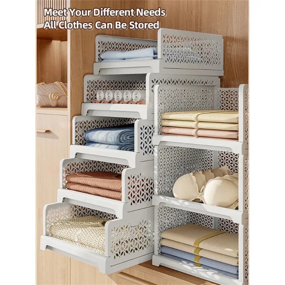 Lot de 2 organiseurs de placard empilables en plastique – boîtes de rangement ventilées pour vêtements, serviettes et séparation efficace d’étagères - 5