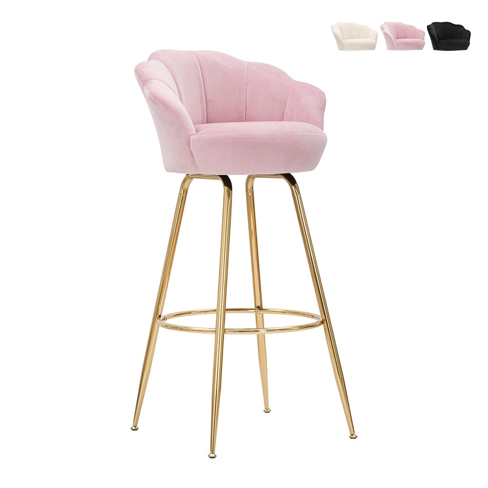 Hoker barowy kuchenny z oparciem w kształcie kwiatu, złote nogi, wysokość 90 cm Vienna