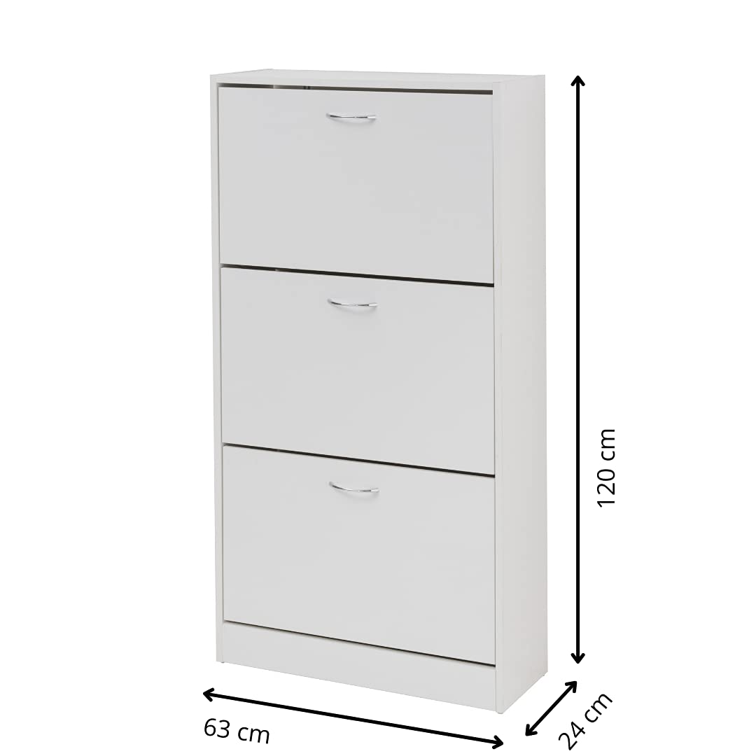 Baroni Home Scarpiera Salvaspazio Slim in Legno Melaminico da Ingresso. Portascarpe con Ante a Ribalta e Doppia Profondità (Bianca 3 Ante) - 3