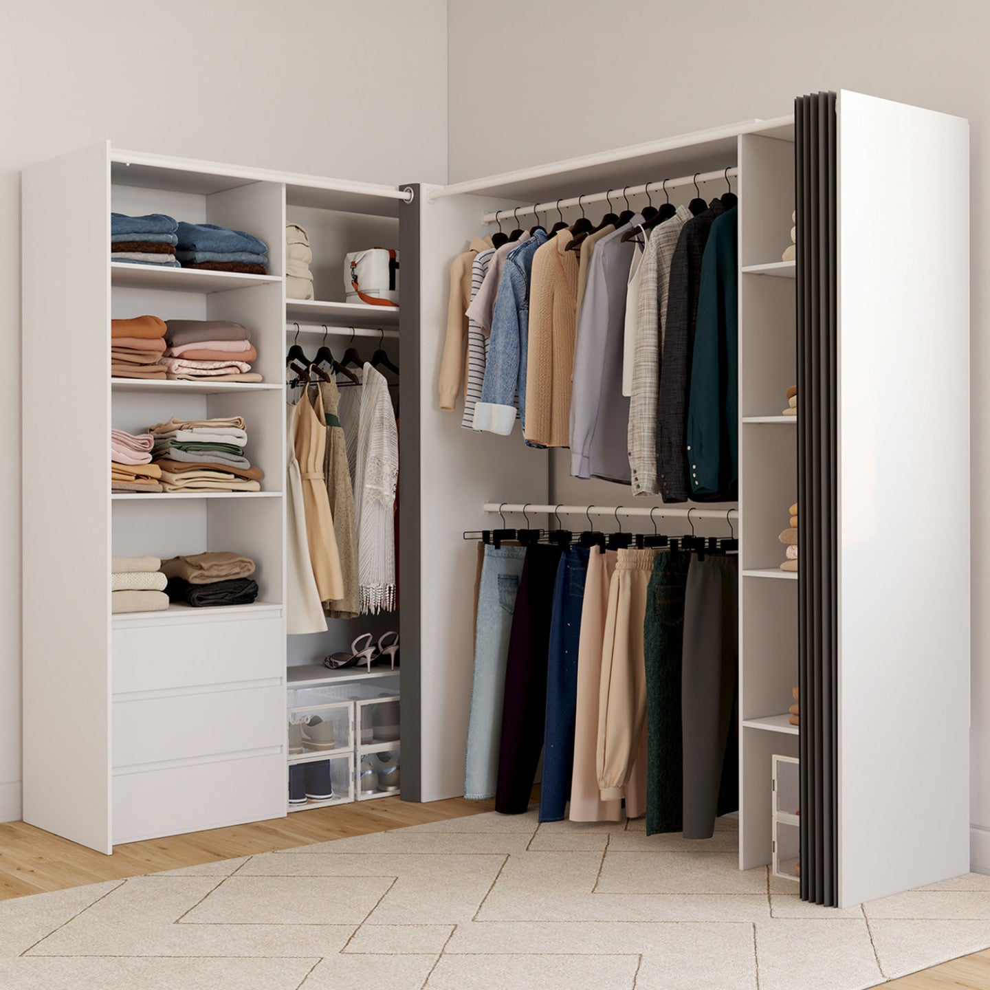 Dressing extensible d'angle MARLON 200 x 150 x 180 cm cm blanc avec ...