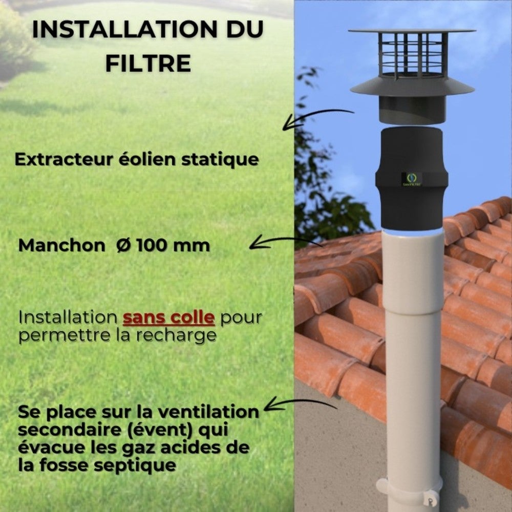 Filtre Anti-Odeurs Haute Performance au Charbon Actif Anti-H2S, diametre 100 mm, Solution Sans Collage, pour Fosse Septique & Toutes Eaux - 7