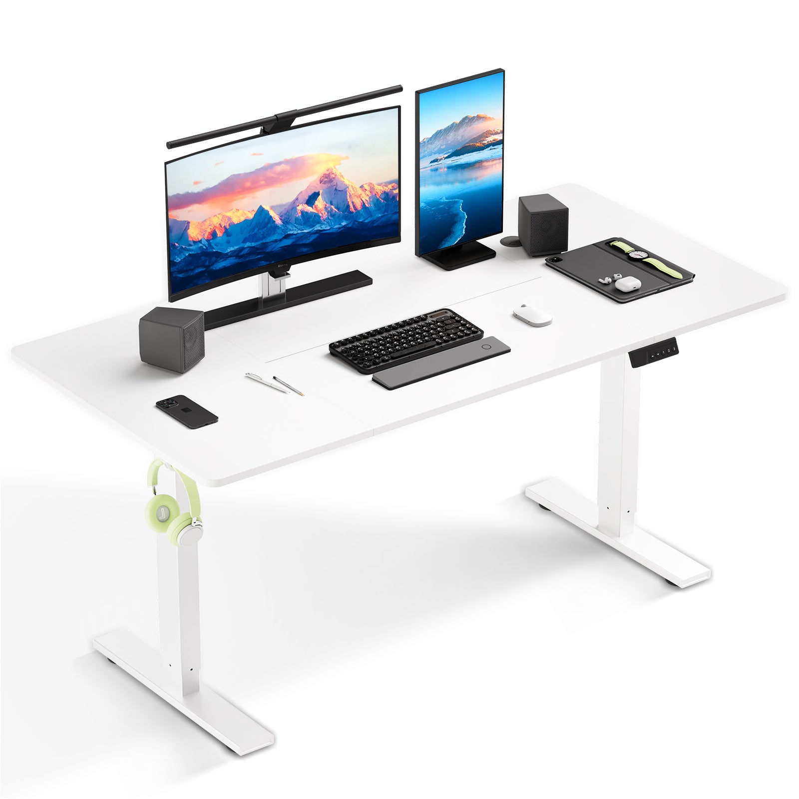 Biurko elektryczne regulowane 60x140 cm, wysokość 70-117 cm, funkcja pamięci, odbicie przy napotkaniu oporu, tryb oszczędzania energii