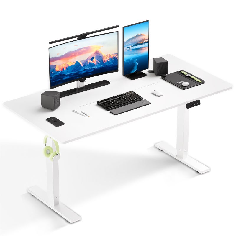 Biurko elektryczne regulowane 60x140 cm, wysokość 70-117 cm, funkcja pamięci, odbicie przy napotkaniu oporu, tryb oszczędzania energii