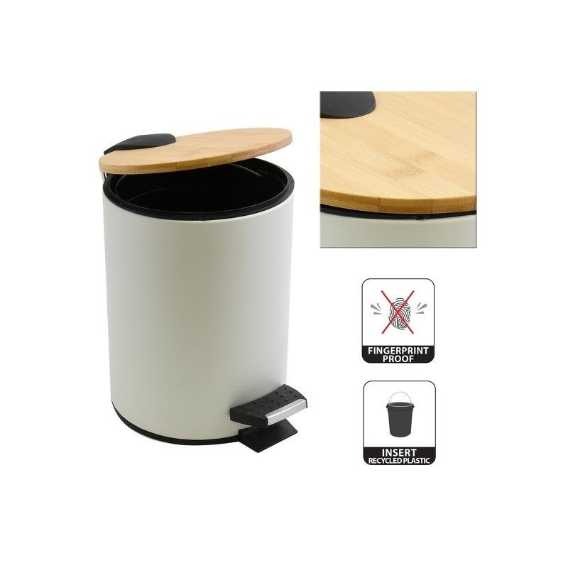 Poubelle à pédale Acier & Bambou ADONIS 5L Blanc Spirella - 4