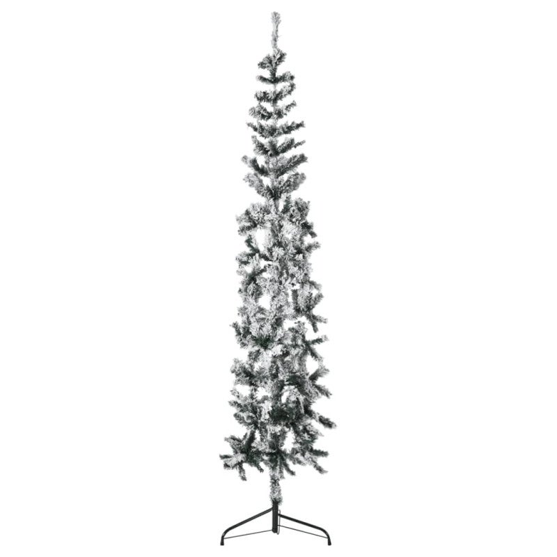 Smukła choinka połówka, sztuczna, ośnieżona, 210 cm vidaXL