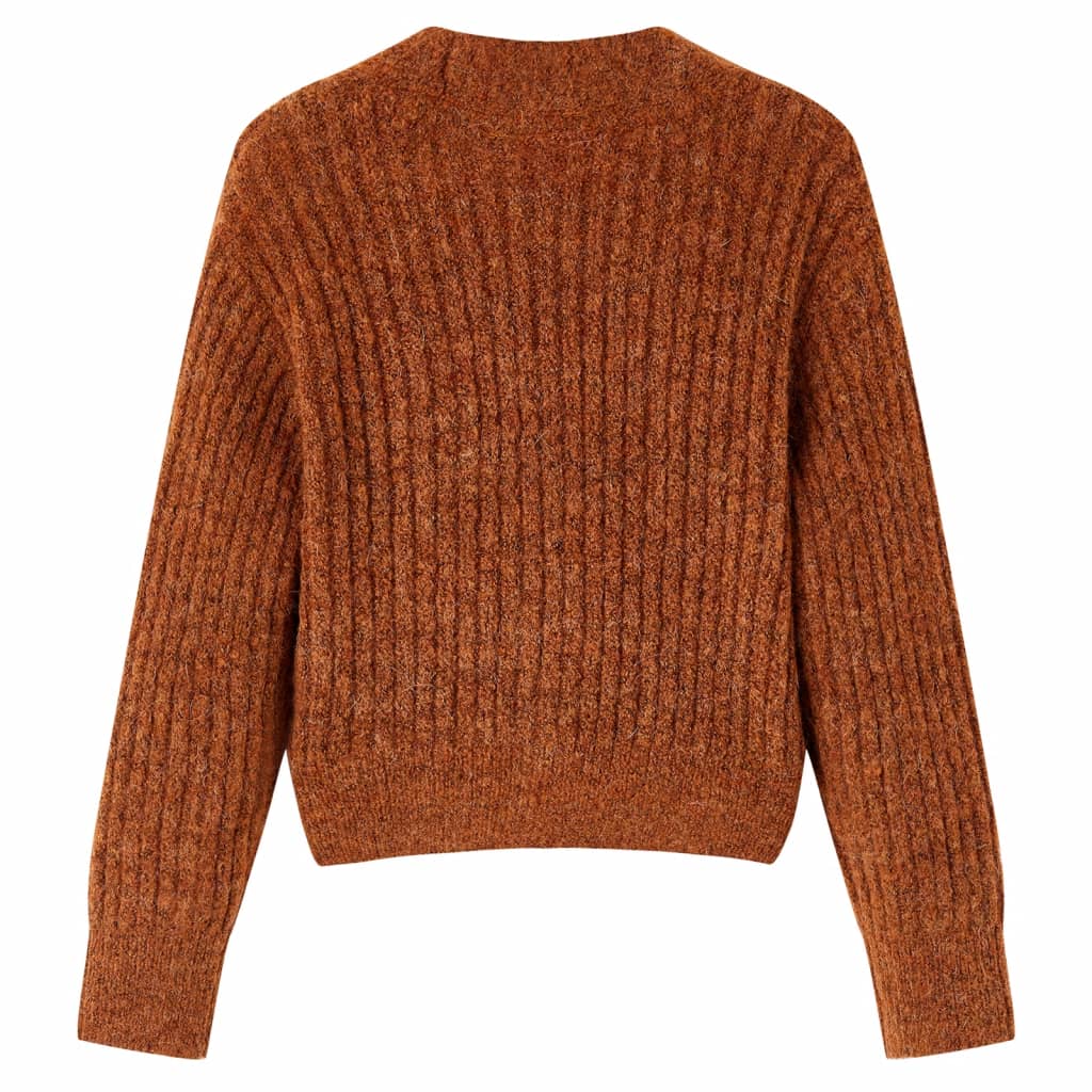 Cardigan Corto In Cotone Per Bambina Con Lurex - Colore Cognac/Rosa, Maniche Lunghe E Girocollo, Taglia 128 (7-8 Anni)