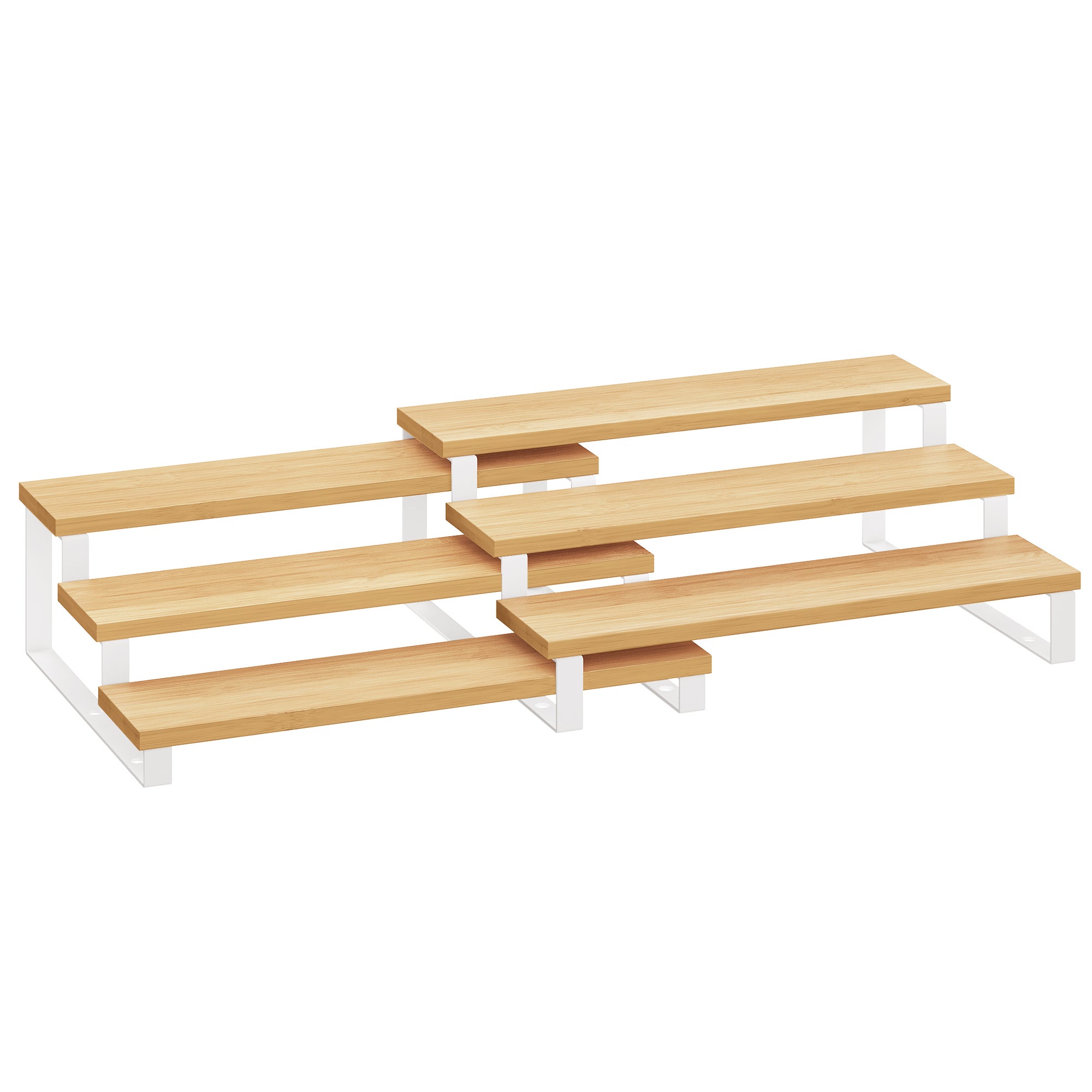 Songmics Juego De 2 Estantes Especiero Extensible De 3 Niveles, Madera De Ingeniería, Apilable, Para Despensa, Natural Y Nube Beige/Blanco , Leroy Merlin