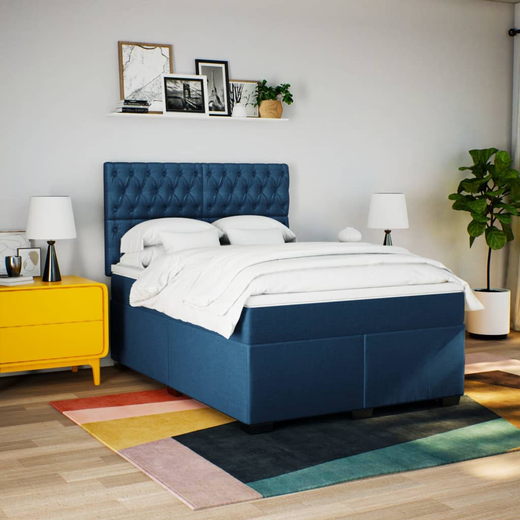 Cama box spring com colchão de tecido azul 140x200 cm | Leroy Merlin
