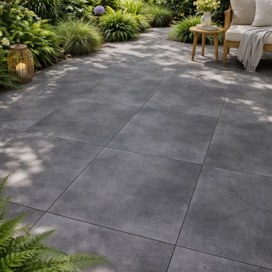 Lot de 2 Dalles de terrasse en grès cérame Triest Anthracite - 60 x 60 x 2 cm - C-NEGOCE