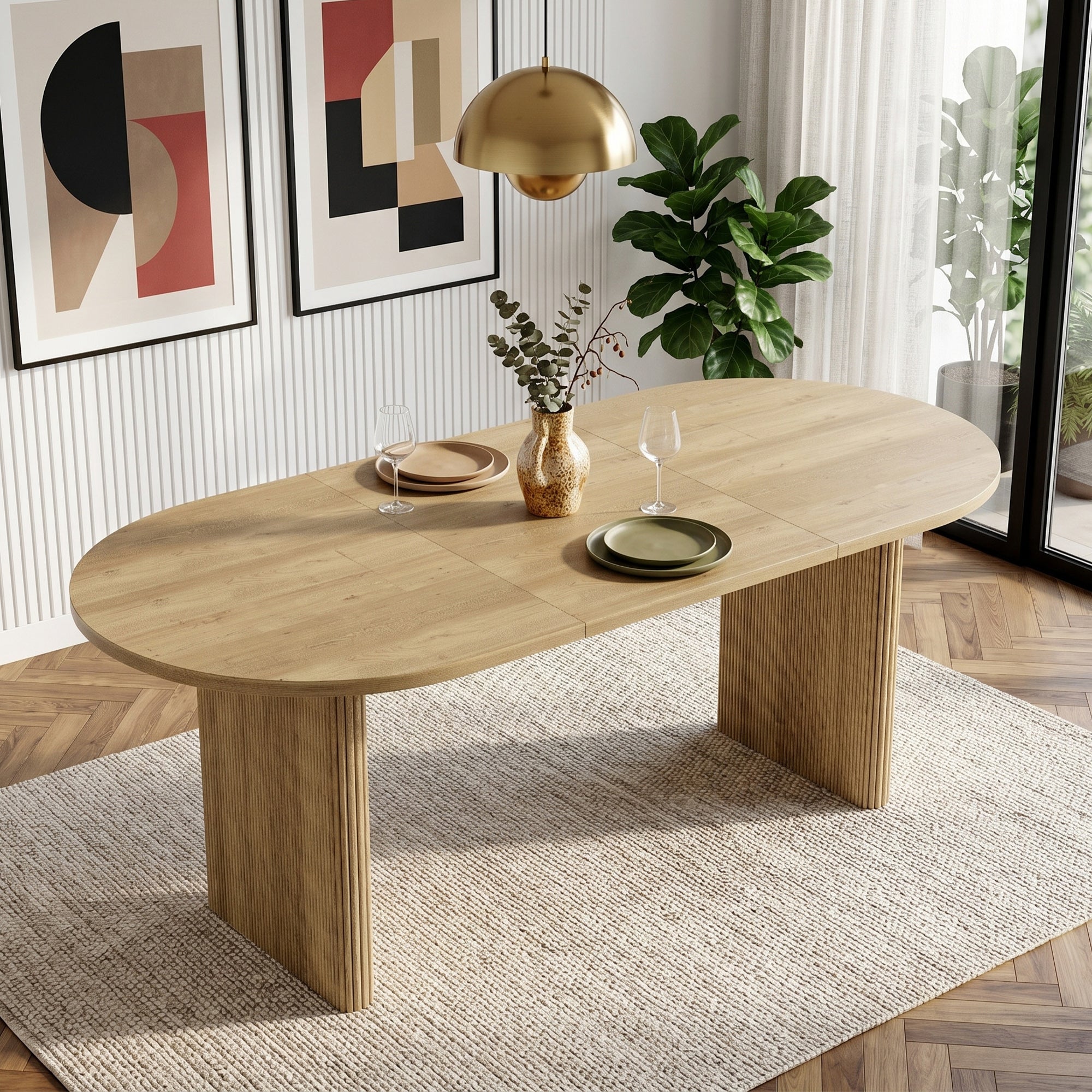 Rozkładany owalny stół jadalny na 6-8 osób - 140/200 x 90 x 75 cm - płyta MDF, blat o grubości 3 cm, nogi z listew synchronicznych - dąb - 2