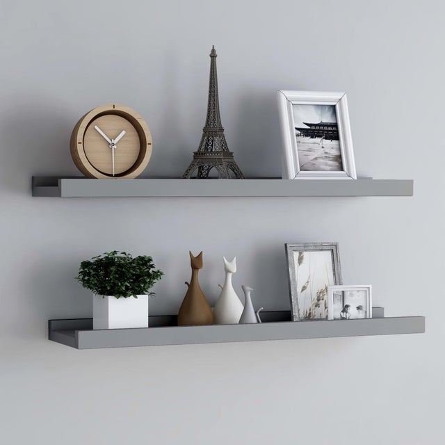 prateleiras de borda para moldura de foto 2 unidades cinza 80x9x3 cm MDF