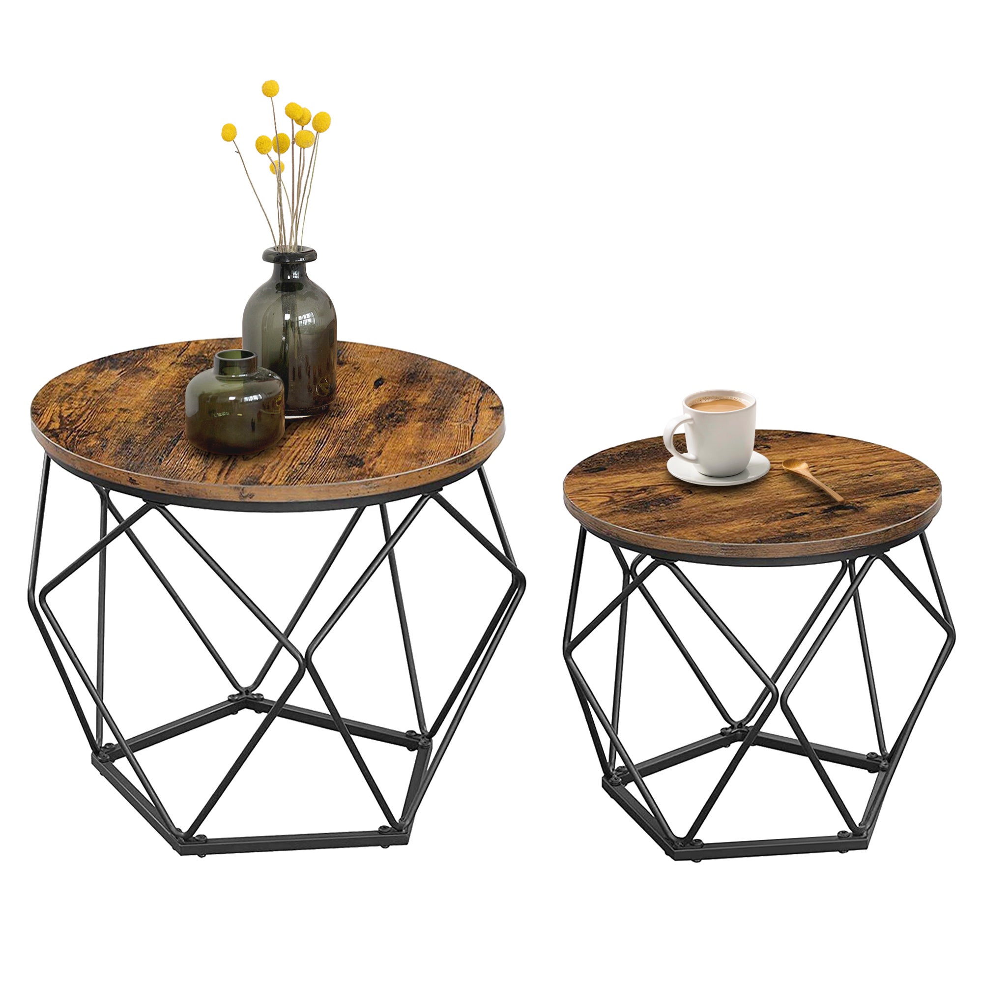 Set Di 2 Tavolini Da Caffè Nido, Ovale E Rotondo, Stile Rustico Casa Colonica, Finitura Marrone, Gambe In Ferro, Montaggio Facilitato, Per Soggiorno E Salotto - 4