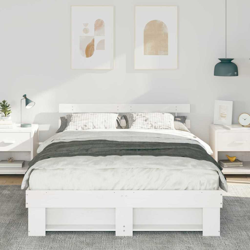 Cadre de lit avec tête de lit blanc 160 x 200 cm pin massif - 3