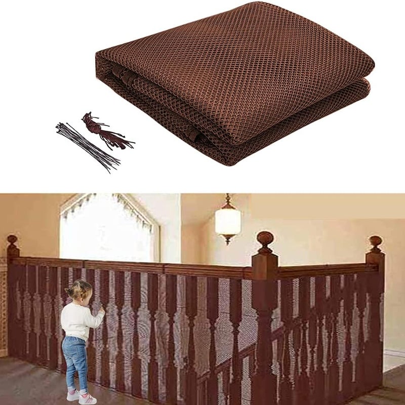 Siatka zabezpieczająca na schody, siatka zabezpieczająca na balkon, siatka zabezpieczająca dla dzieci, 2 x 0,8 m (brązowa)