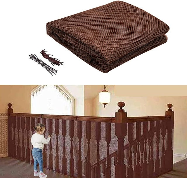 Rede de proteção para escadas 79 cm x 3 m - Rede de segurança - Rede de proteção para escadas de varanda - Rede de corrimão - Marrom