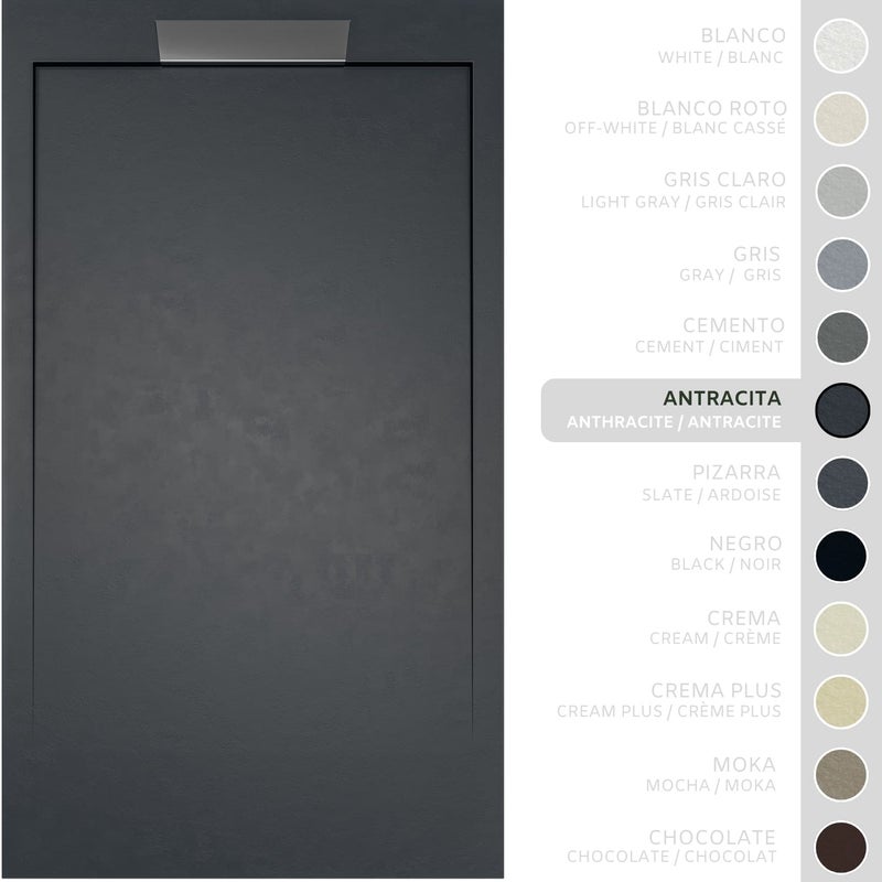 SOULHOME Brodzik prysznicowy– Żywica– Gel Coat– Gładka/Kamienna tekstura – Antypoślizgowy – antracytowy– 150x80- Niski 3cm– Elegancki