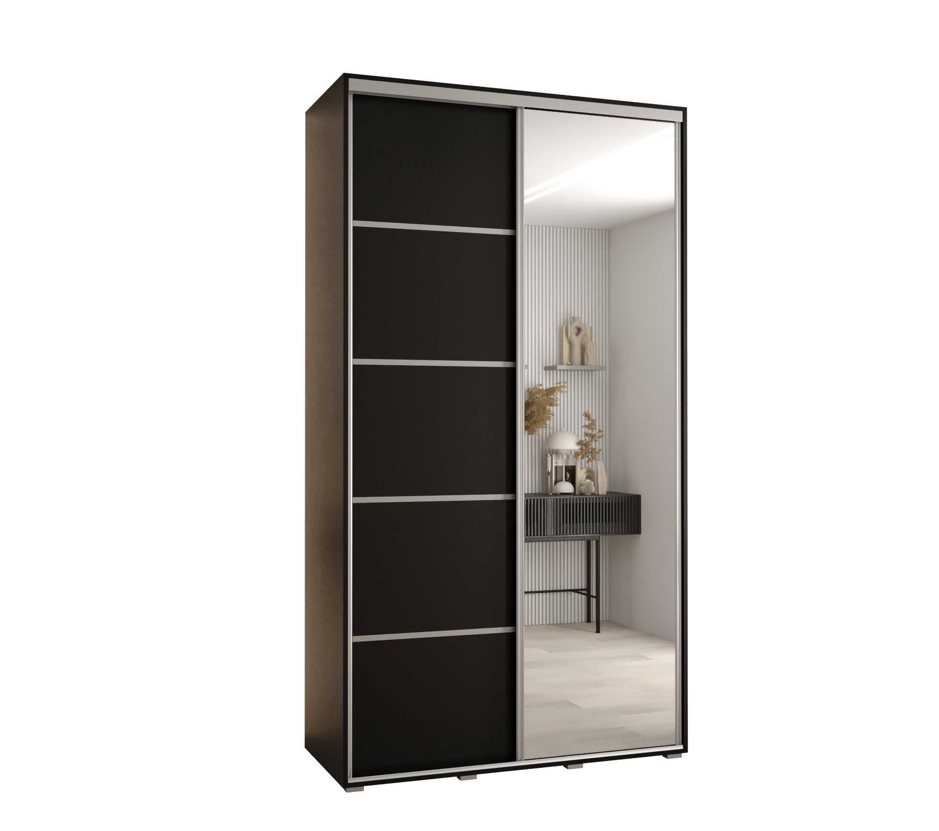 Szafa przesuwna z lustrem wysoka Davos 5 140 x 60 x 235,2 cm czarny + czarny + u. srebrny - Abiks Meble