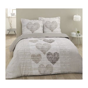Parure De Lit 100% Coton Vision Lovely - Housse De Couette 260x240 Cm + 2 Taies 65x65 Cm, Cœurs Gris, Oeko-Tex