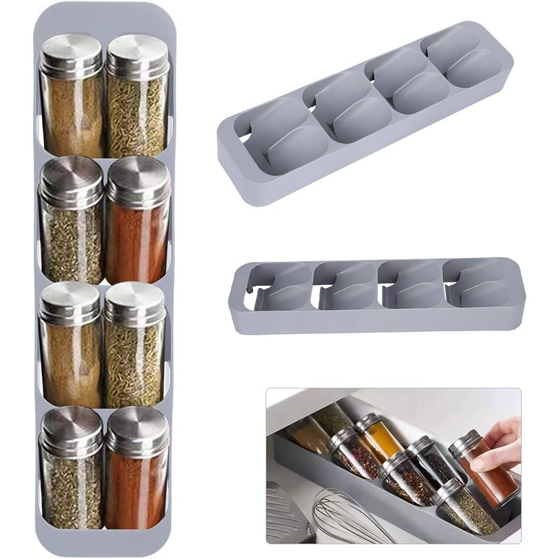 Uchwyt na słoiki z przyprawami, kuchenny stojak na przyprawy z 8 przegródkami i szufladą do przechowywania butelek z przyprawami, idealny do szafek i