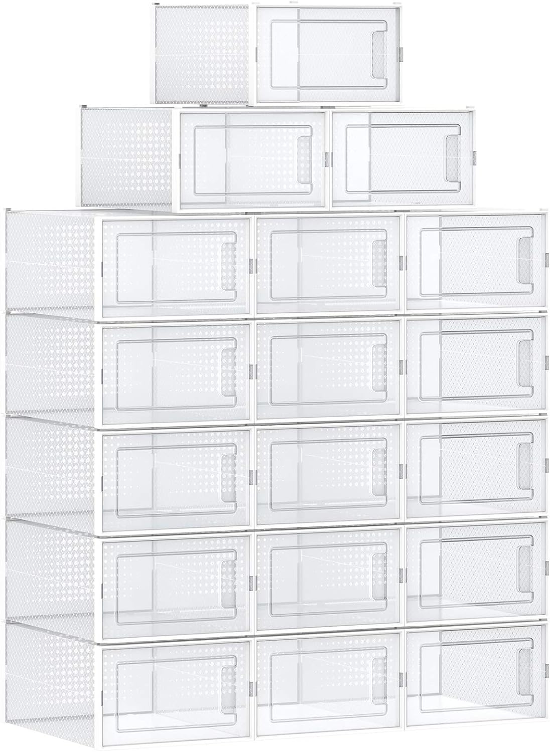 Set De 12 Boîtes à Chaussures Transparentes Empilables – Taille EU 45 Max – Porte Magnétique, Rangement Pratique Et Design