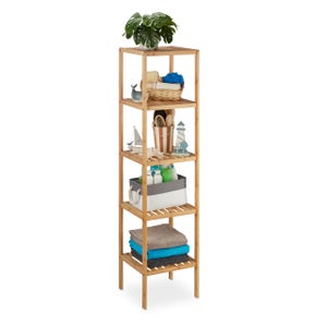 Scaffale Da Bagno In Bambù Bianco - 4 Ripiani, 110x34.5x33 Cm, Salvaspazio, Per Cucina E Corridoio